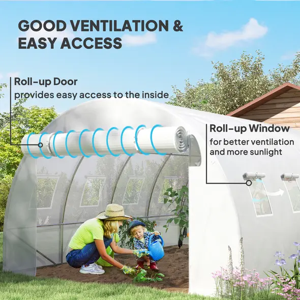 Outsunny 4 x 3 x 2m Polytunnel Greenhouse Replacement Cover ONLY Winter Garden Plant PE Cover for Tunnel Walk-in Greenhouse with Roll-up Windows Door Outdoor, White - 4
