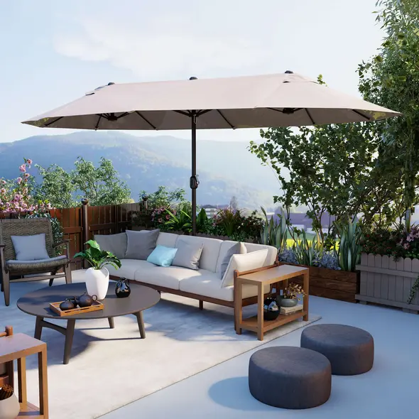 Outsunny 4.6m Double-Sided Patio Parasol Sun Umbrella-Tan - 2