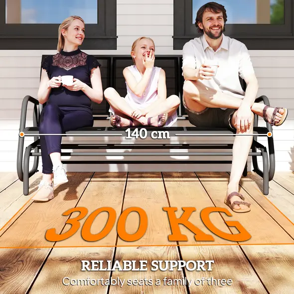 Outsunny 3-Seat Glider Rocking Chair for 3 People Garden Bench Patio Furniture Metal Frame, Black - 7