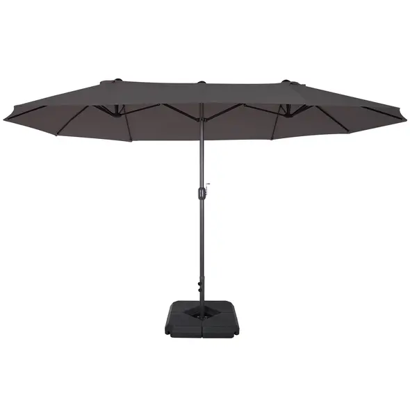 Outsunny 4.6m Garden Parasol Double-Sided Sun Umbrella Patio Market Shelter Canopy Shade with Weight Base, Grey - 1