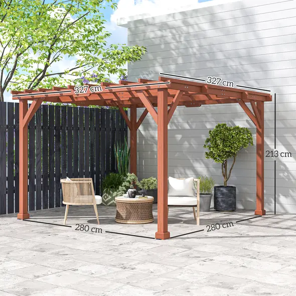 Outsunny 3.3 x 3.3 m Wooden Pergola Kit, Graden Pergola Gazebo Grape Trellis with Stable Structure for Climbing Vines, Flowers - 3