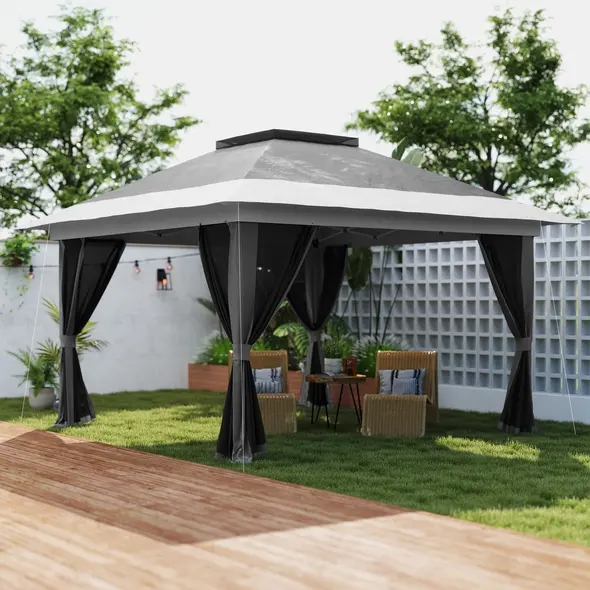 Outsunny 3.6 x 3.6m Pop-Up Gazebo, with Accessories - Grey - 2