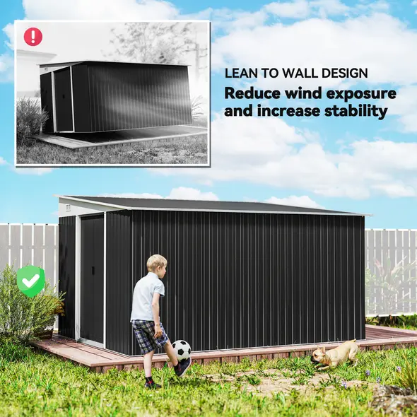 Outsunny 3.3 x 2.68m Corrugated Metal Shed - Black - 7