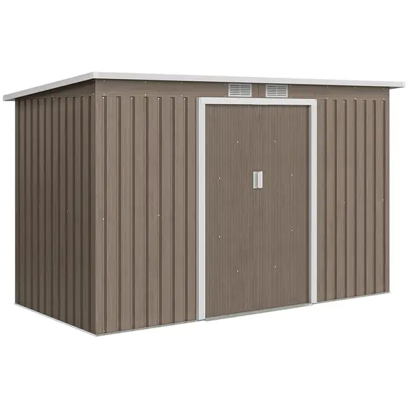 Outsunny 4 x 9ft Metal Shed, with Foundation Shed - Brown - 1