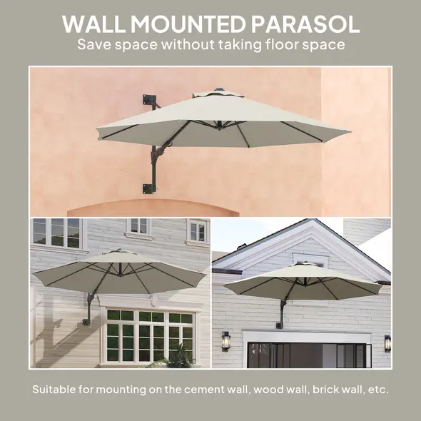 Outsunny 3(m) Wall-Mounted Parasol Shade, with Handle - Light Grey - 8
