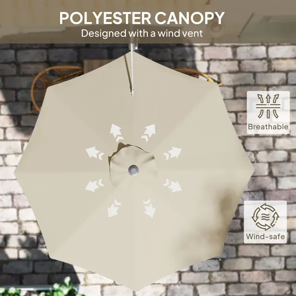 Outsunny 3(m) Wall-Mounted Parasol Shade, with Handle - Khaki - 6