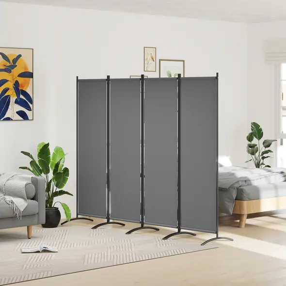 Outsunny 4 Panel Folding Room Divider, 1.7m Privacy Screen with Wide Feet, Portable Freestanding Metal Partition Separator for Office, Living Room, Bedroom, Dining Room, Dark Grey - 2