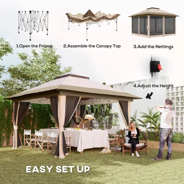 Outsunny 3.6 x 3.6m Pop-Up Gazebo, with Accessories - Beige - 4