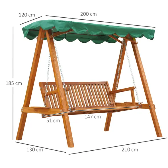 Outsunny 3-Seater Pinewood Swing Chair-Green - 3
