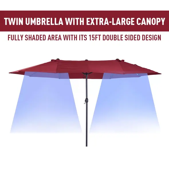 Outsunny 4.6m Double-Sided Patio Parasol Sun Umbrella-Wine Red - 6