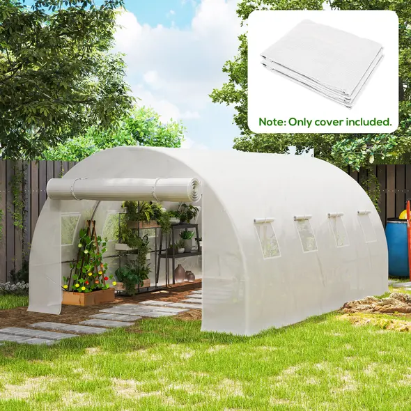 Outsunny 4 x 3 x 2m Polytunnel Greenhouse Replacement Cover ONLY Winter Garden Plant PE Cover for Tunnel Walk-in Greenhouse with Roll-up Windows Door Outdoor, White - 2