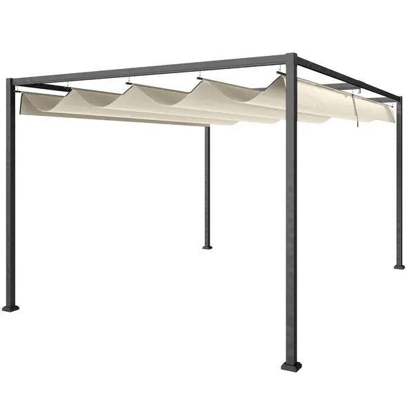 Outsunny 3x2m Metal Pergola with Retractable Roof, Garden Gazebo Canopy Shelter for Outdoor, Patio, Cream White - 1