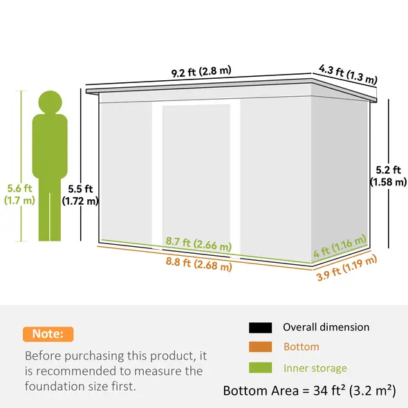 Outsunny 4 x 9ft Metal Shed, with Foundation Shed - Brown - 3
