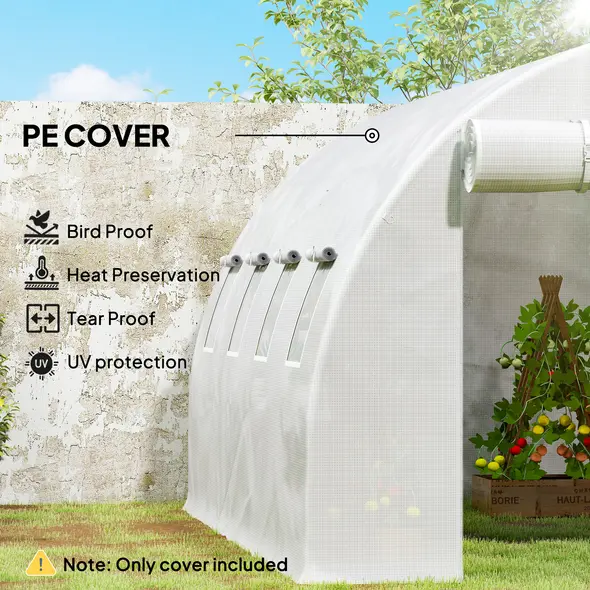 Outsunny 4 x 3 x 2m Polytunnel Greenhouse Replacement Cover ONLY Winter Garden Plant PE Cover for Tunnel Walk-in Greenhouse with Roll-up Windows Door Outdoor, White - 6