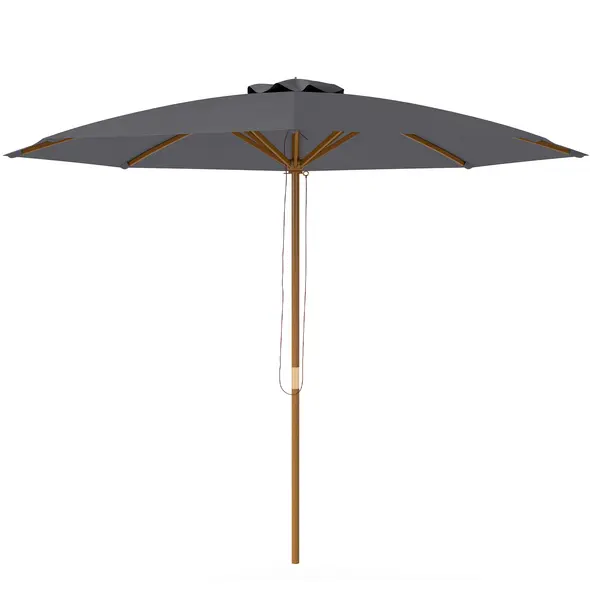 Outsunny 3m Wood Pole Parasol Umbrella - Grey - 1
