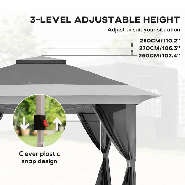 Outsunny 3.6 x 3.6m Pop-Up Gazebo, with Accessories - Grey - 5