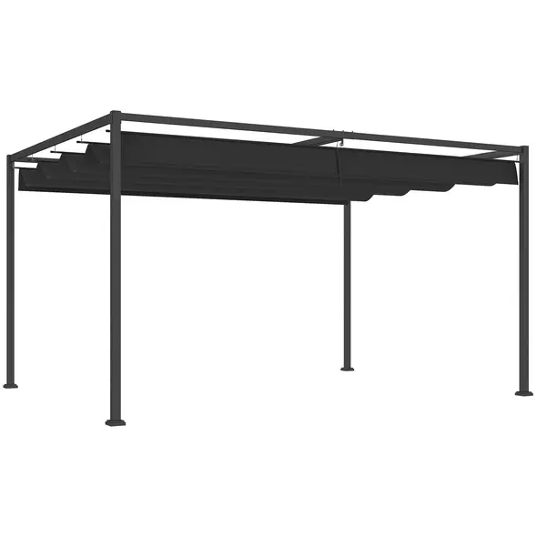 Outsunny 4 x 3m Metal Pergola, with Retractable Canopy Roof - Black - 1