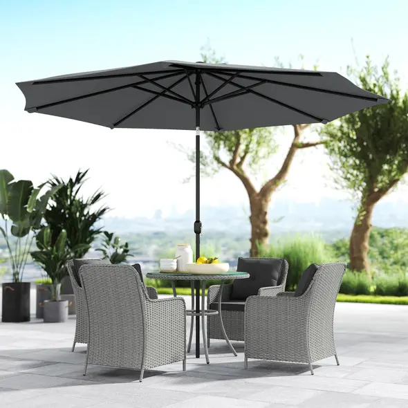 Outsunny 4 Seater Rattan Dining Set with Parasol & Cushions - Light Grey - 7