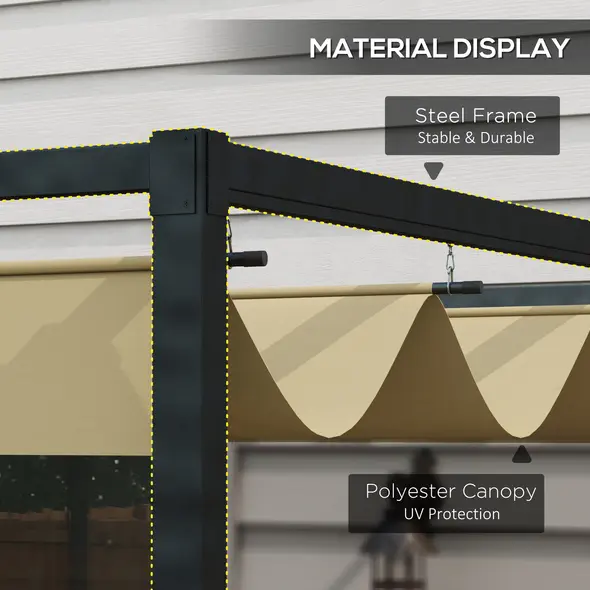 Outsunny 3x2m Metal Pergola with Retractable Roof, Garden Gazebo Canopy Shelter for Outdoor, Patio, Khaki - 4