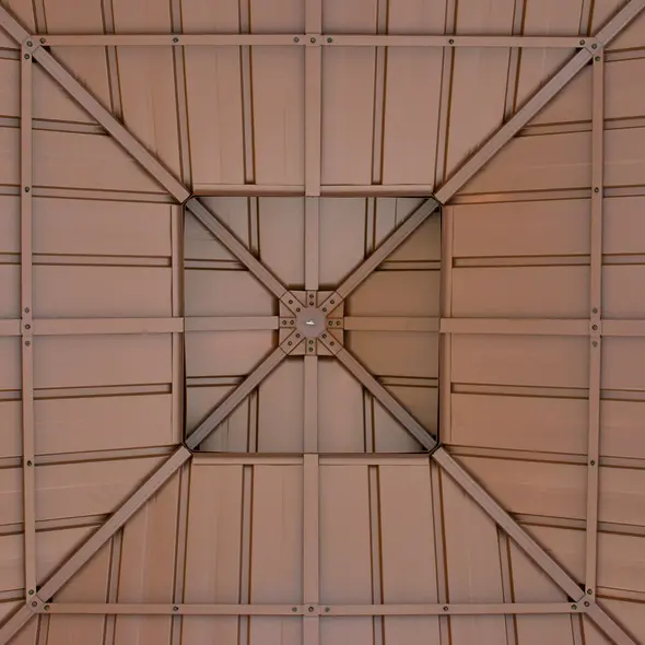 Outsunny 3x(3)M Outdoor Hardtop Gazebo Canopy with 2-Tier Roof and Solid Wood Frame, Outdoor Patio Shelter for Patio, Garden, Brown - 8