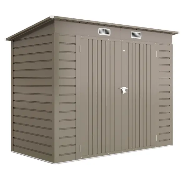 Outsunny 3.7 x 7.9ft Galvanised Steel Shed, with Latched Door and Padlock - Light Grey - 1