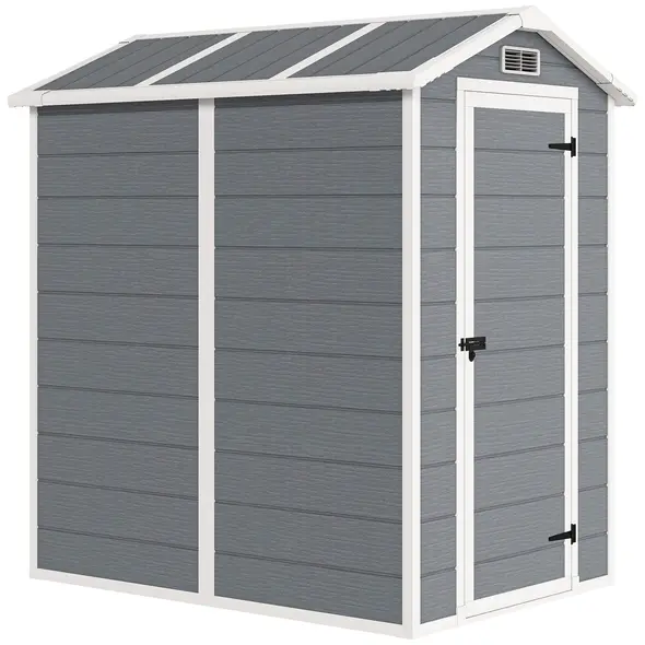 Outsunny 4 x 6ft Garden Shed, Plastic Shed with Floor, Window, Lockable Door and Vents, Resin Tool Shed for Outdoor Patio Storage, Zero Maintenance, Grey - 1
