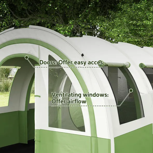 Outsunny 3000mm Waterproof Camping Tent, 5-6 Man Family Tent with Living and Bedroom, Carry Bag Included, Cream and Green - 6