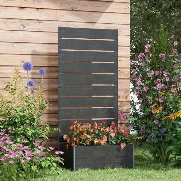 Outsunny 34 x 69.5cm Garden Planter Box, with Back Trellis, Black - 2