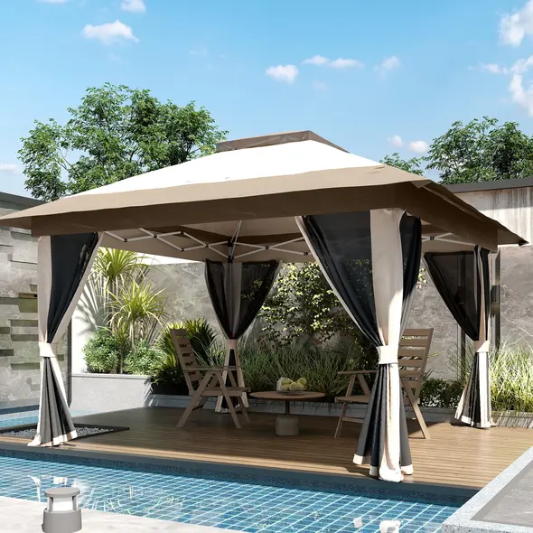 Outsunny 3.6 x 3.6m Pop-Up Gazebo, with Accessories - Beige - 9