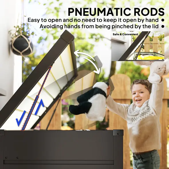 Outsunny 311L Galvanised Steel Garden Storage Box - Dark Grey - 5