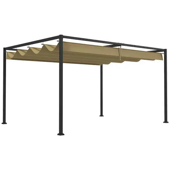 Outsunny 3x2m Metal Pergola with Retractable Roof, Garden Gazebo Canopy Shelter for Outdoor, Patio, Khaki - 1