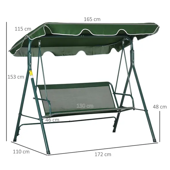 Outsunny 3-Seat Swing Chair Garden Swing Seat with Adjustable Canopy for Patio, Green - 3