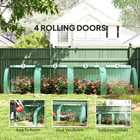 Outsunny 395  x 100 cm Low Tunnel Greenhouse - Green - 6