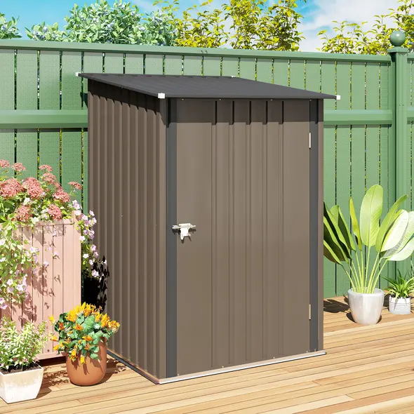Outsunny 3.3 x 3.4ft Lean To Steel Garden Shed, with Locking Door - Brown/Grey - 9