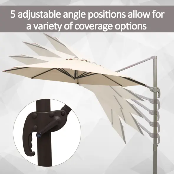 Outsunny 3M Banana Parasol Hanging Cantilever Umbrella W/ Cross Base Hand Crank Aluminium Frame 360°Rotation Hand Crank-Beige - 5