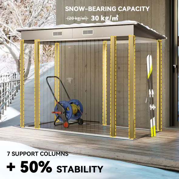 Outsunny 3.7 x 7.9ft Galvanised Steel Shed, with Latched Door and Padlock - Light Grey - 6