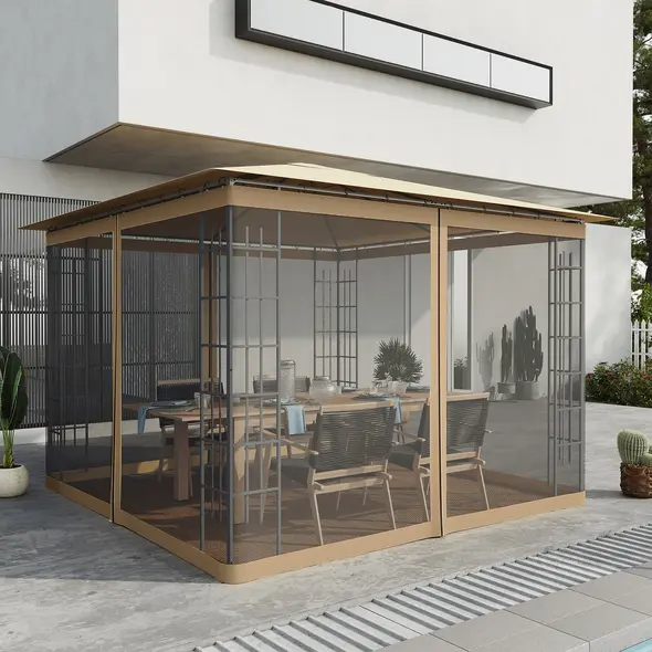 Outsunny 302 x 207cm Universal Replacement Mesh Sidewall Netting for Gazebos and Canopy Tents, (Sidewall Only) Beige - 2