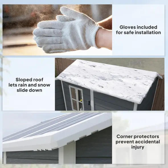 Outsunny 4 x 6ft Garden Shed, Plastic Shed with Floor, Window, Lockable Door and Vents, Resin Tool Shed for Outdoor Patio Storage, Zero Maintenance, Grey - 8