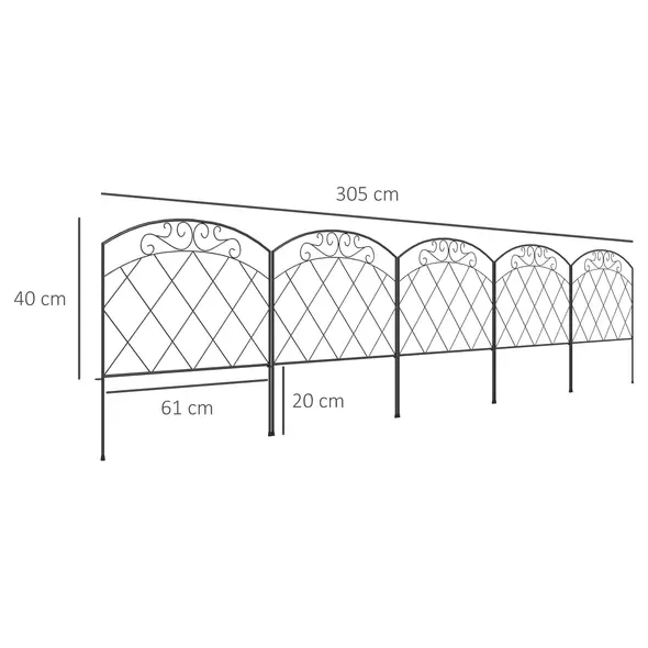 Outsunny 3m Decorative Metal Garden Fence - Diamond and Swirl Pattern - 3