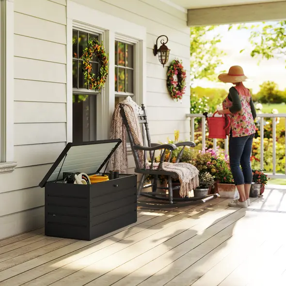 Outsunny 311L Galvanised Steel Garden Storage Box - Dark Grey - 8