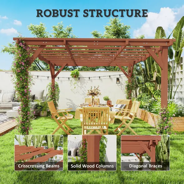 Outsunny 3.3 x 3.3 m Wooden Pergola Kit, Graden Pergola Gazebo Grape Trellis with Stable Structure for Climbing Vines, Flowers - 4