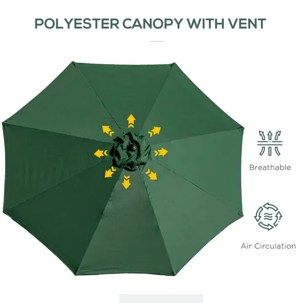 Outsunny 3(m) Tilting Parasol Garden Umbrellas, Outdoor Sun Shade with 8 Ribs, Tilt and Crank Handle for Balcony, Bench, Garden, Green - 8