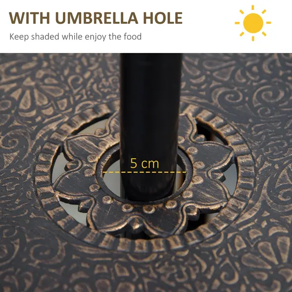 Outsunny 4 Seater Outdoor Dining Set Antique Cast Aluminium Garden Furniture Set with Cushions Round Dining Table with Parasol Hole, Bronze - 5