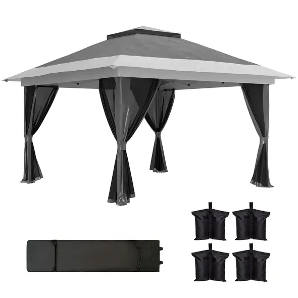 Outsunny 3.6 x 3.6m Pop-Up Gazebo, with Accessories - Grey - 1