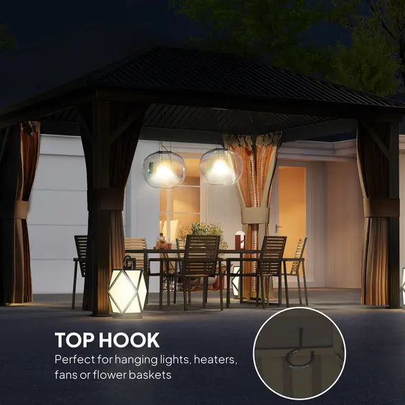 Outsunny 3.6 x 3 m Aluminium Hardtop Gazebo, with Accessories - Brown - 5