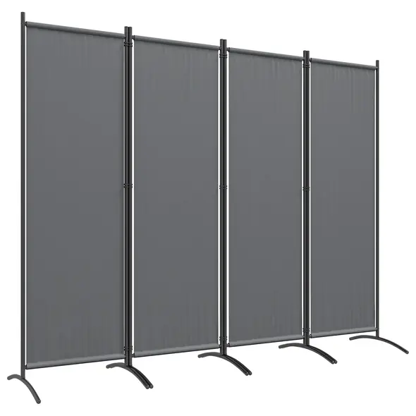 Outsunny 4 Panel Folding Room Divider, 1.7m Privacy Screen with Wide Feet, Portable Freestanding Metal Partition Separator for Office, Living Room, Bedroom, Dining Room, Dark Grey - 1