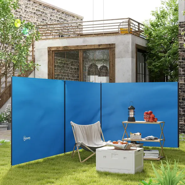 Outsunny 4 Pole Camping Windbreaks, Beach Wind Shield Shelter with Carry Bag and Steel Poles, Outdoor Caravan Privacy Shield, 540cm x 150cm, Blue - 2