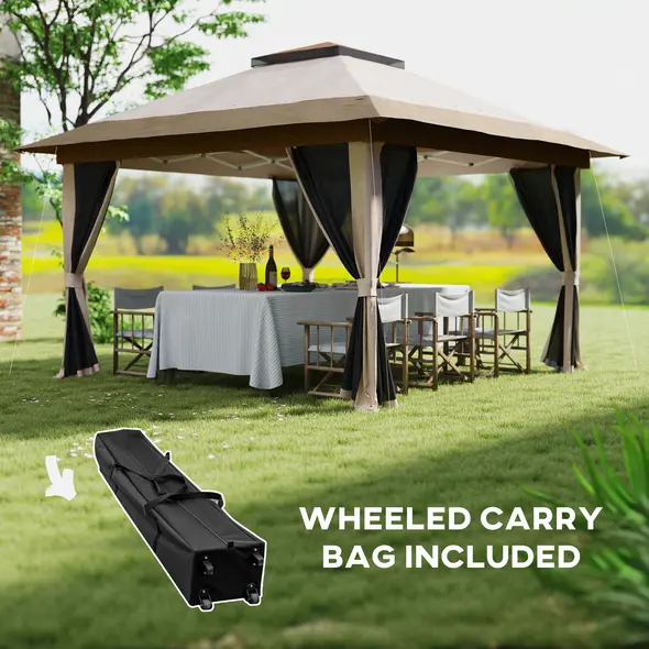 Outsunny 3.6 x 3.6m Pop-Up Gazebo, with Accessories - Beige - 7