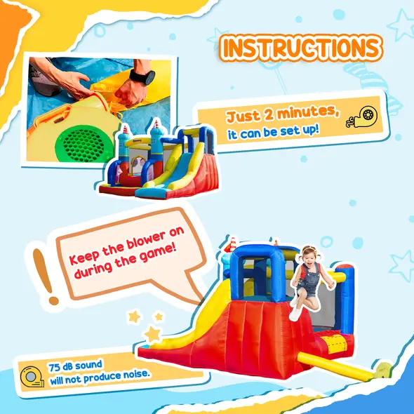 Outsunny 4 in 1 Kids Bouncy Castle Large Sailboat Style Inflatable House Slide Trampoline Water Pool Climbing Wall with Blower Carrybag for Kids Age 3-8, 2.65 x 2.6 x 2m - 7