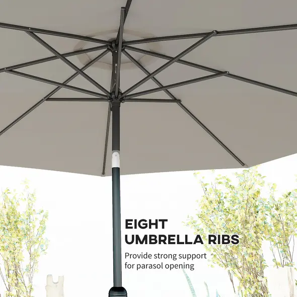 Outsunny 3(m) Tilting Parasol Garden Umbrellas, Outdoor Sun Shade with 8 Ribs, Tilt and Crank Handle for Balcony, Bench, Garden, Light Grey - 7